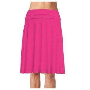 Jublilee Couture Womens Pink Fold Down Waist Swing Midi Jersey Skirt Sz M
